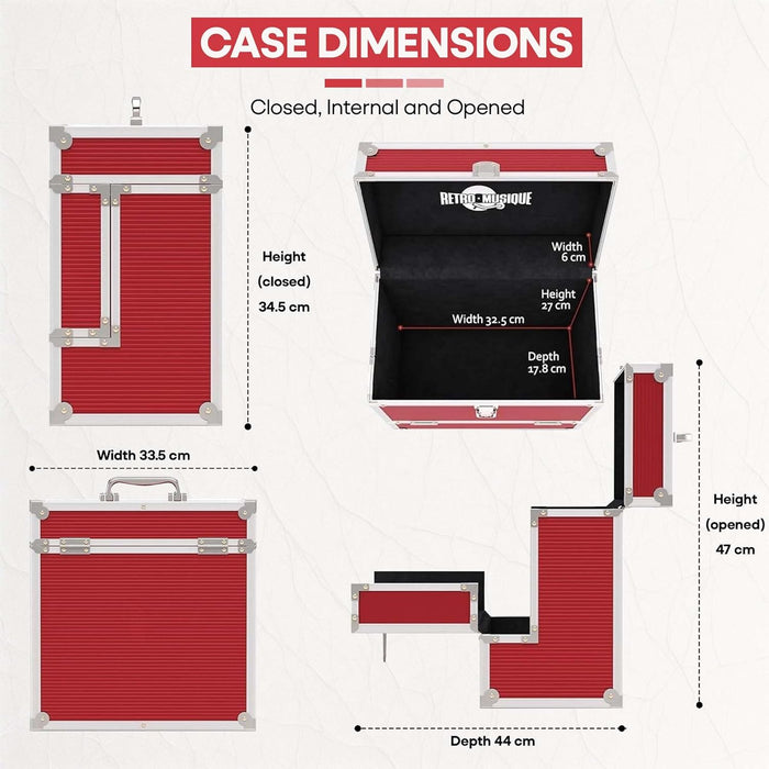 Kxrm 03 R - 12 Inch Aluminium Vinyl Storage Case For 40 Lps - Red - Retro Musique