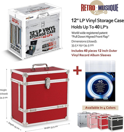 Kxrm 03 R - 12 Inch Aluminium Vinyl Storage Case For 40 Lps - Red - Retro Musique