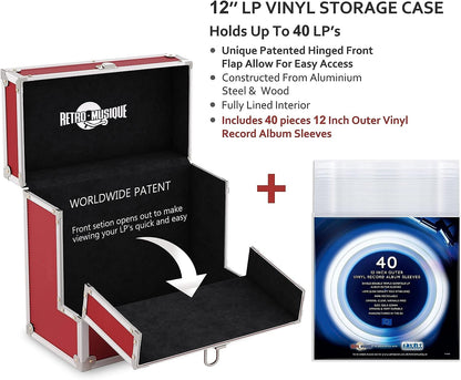 Kxrm 03 R - 12 Inch Aluminium Vinyl Storage Case For 40 Lps - Red - Retro Musique