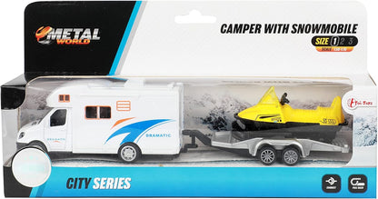 Toi-Toys Metal Camper Pull Back+aanhanger+sneeuwscooter