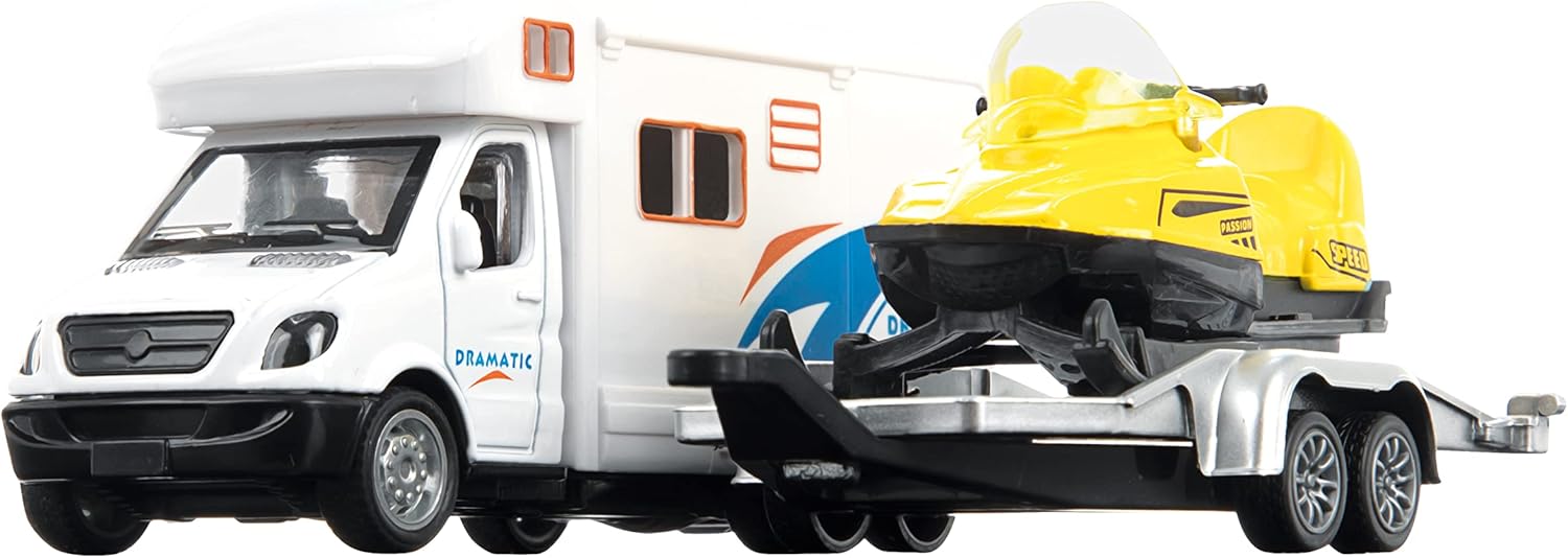 Toi-Toys Metal Camper Pull Back+aanhanger+sneeuwscooter