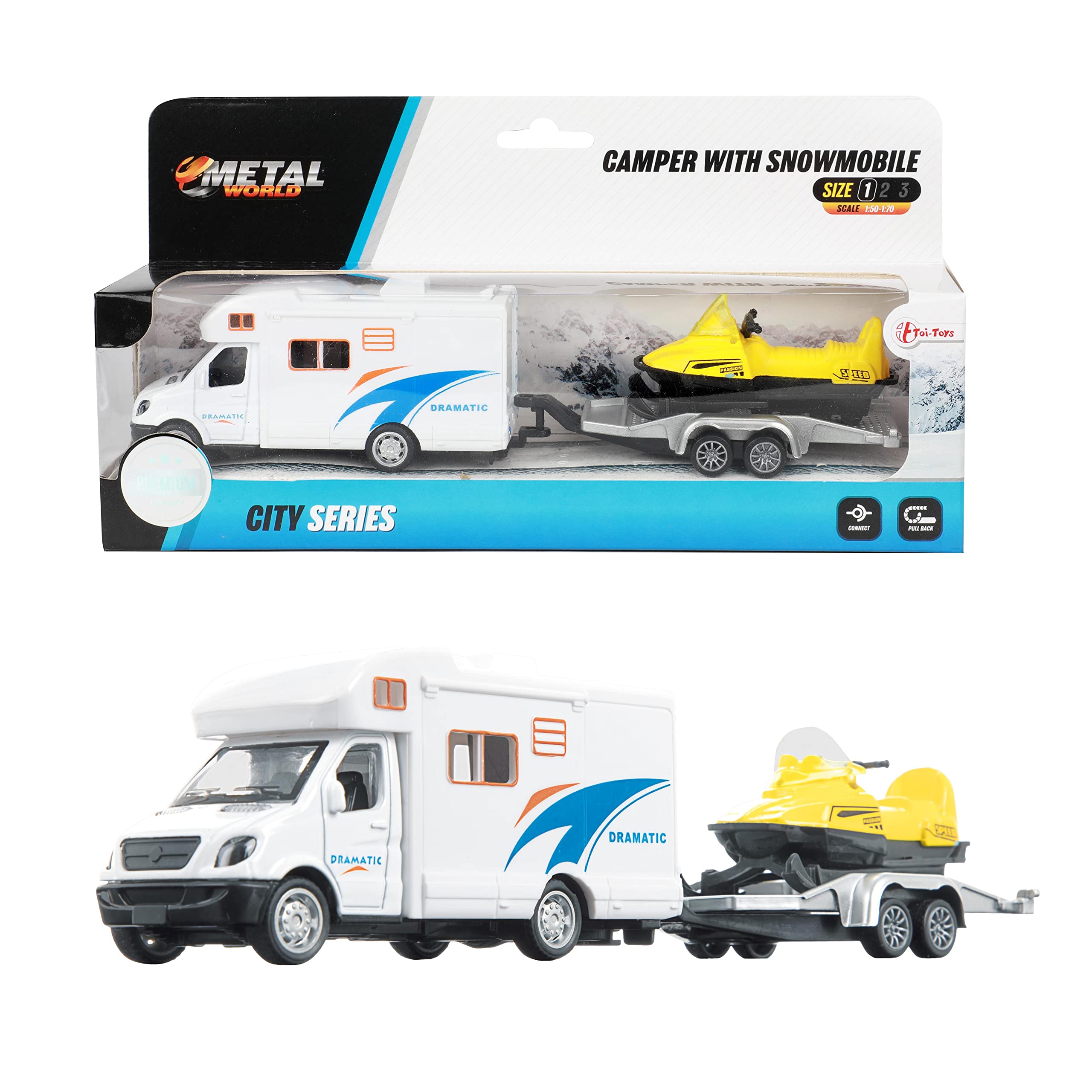 Toi-Toys Metal Camper Pull Back+aanhanger+sneeuwscooter