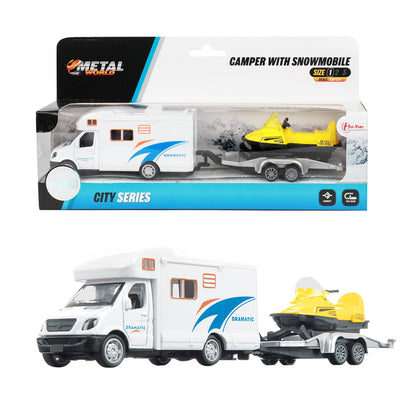 Toi-Toys Metal Camper Pull Back+aanhanger+sneeuwscooter