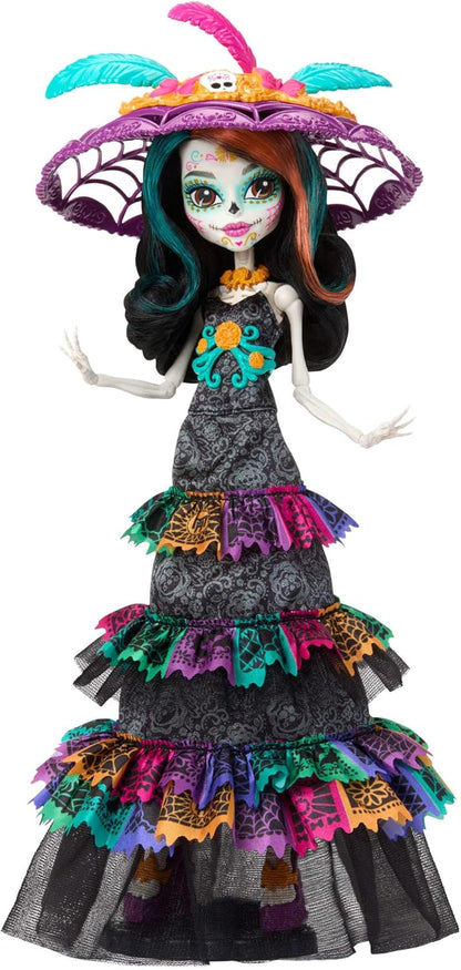 Monster High Doll, Skelita Calaveras Día De Muertos 2024 Howliday Collectible with La Catrina Hat, Papel Picado Dress, and Displayable Packaging, HXH99
