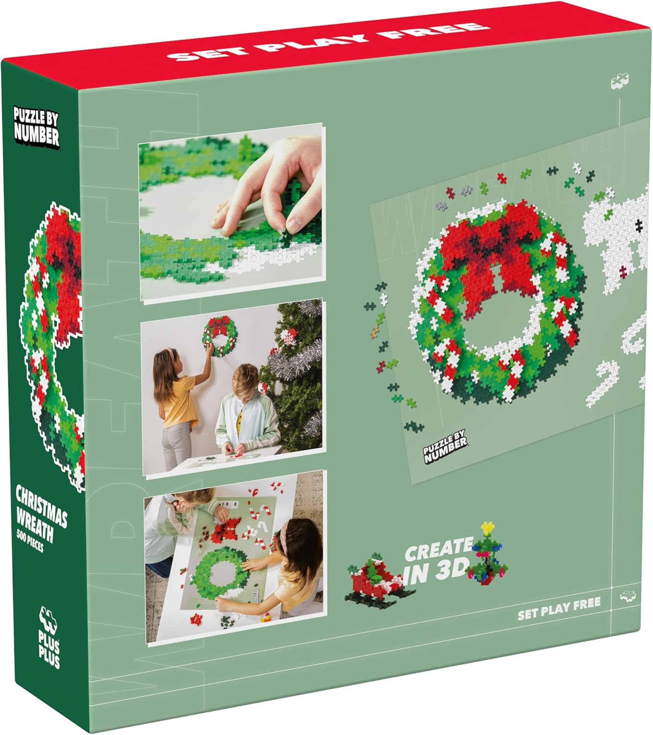 Plus-Plus 3957 Geniaal bouwspeelgoed, puzzel kerstkrans, bouwstenenset, creatieve bouwstenen voor kinderen, 500 delen