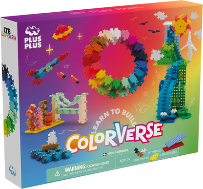 Plus Plus Building Blocks Toy - Learn to Build Colorverse, Includes 1000 Colourful Pieces, 6 Baseplates and 10 Wheels, Kids Construction Toys, STEM Learning Resources - Girls and Boys Toys Age 5 Plus