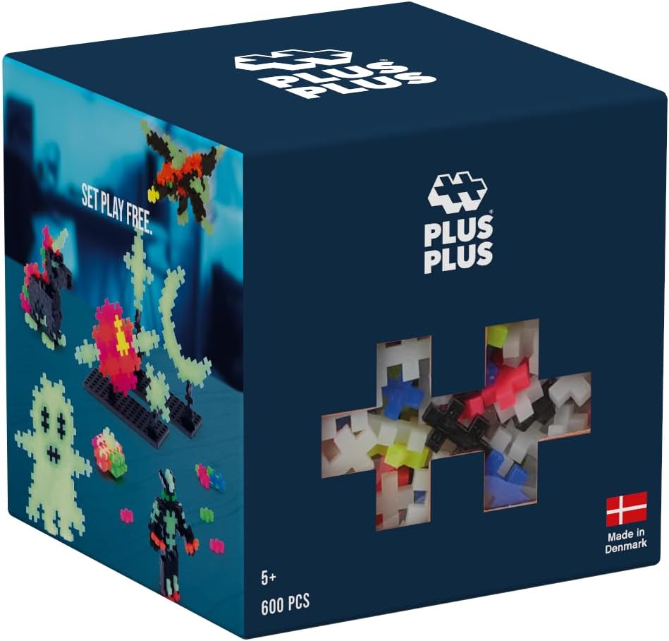PLUS PLUS Building Blocks Toy - 600 pc Kids Construction Toys, Creative Learning Resources and STEM Play for Home and Travel - Girls and Boys Toys Age 5 Plus - Glow in the Dark 600 Pieces