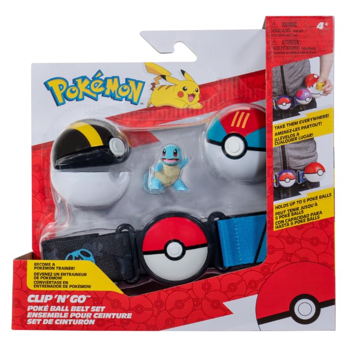 Pokémon Clip 'N' Go Belt Set - Includes Themed Belt and 2-Inch Squirtle Battle Figure with Ultra Ball and Lure Ball Accessories