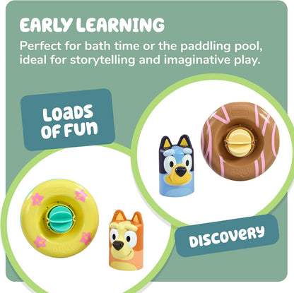 Toomies Bluey Bath Float 2 Pack | Pouring Cup Bluey and Bingo ToddlerBath Toys in Floating Pool Rings with Water Wheels | Officially Licensed BlueyToys | Toddler Toys for 18 Month Old Plus
