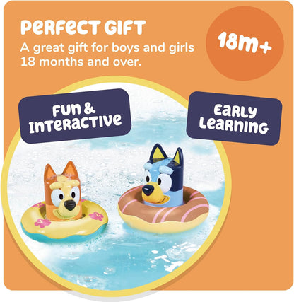 Toomies Bluey Bath Float 2 Pack | Pouring Cup Bluey and Bingo ToddlerBath Toys in Floating Pool Rings with Water Wheels | Officially Licensed BlueyToys | Toddler Toys for 18 Month Old Plus
