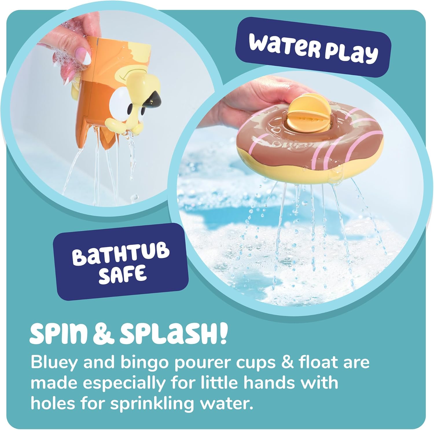 Toomies Bluey Bath Float 2 Pack | Pouring Cup Bluey and Bingo ToddlerBath Toys in Floating Pool Rings with Water Wheels | Officially Licensed BlueyToys | Toddler Toys for 18 Month Old Plus