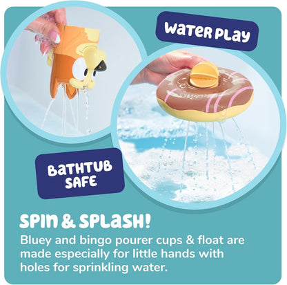 Toomies Bluey Bath Float 2 Pack | Pouring Cup Bluey and Bingo ToddlerBath Toys in Floating Pool Rings with Water Wheels | Officially Licensed BlueyToys | Toddler Toys for 18 Month Old Plus