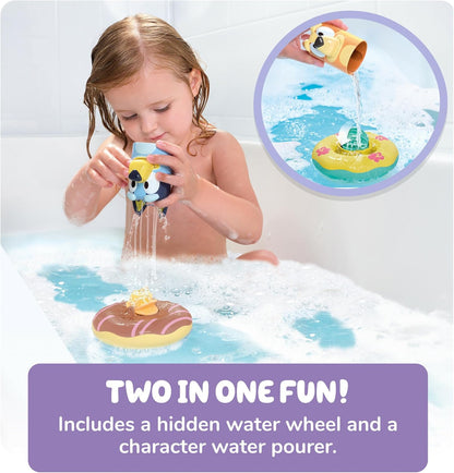 Toomies Bluey Bath Float 2 Pack | Pouring Cup Bluey and Bingo ToddlerBath Toys in Floating Pool Rings with Water Wheels | Officially Licensed BlueyToys | Toddler Toys for 18 Month Old Plus