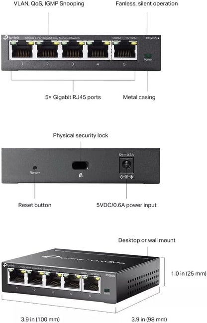 TP-Link ES205G Omada 5-Port Gigabit Easy Managed Switch with Centralised Cloud Management