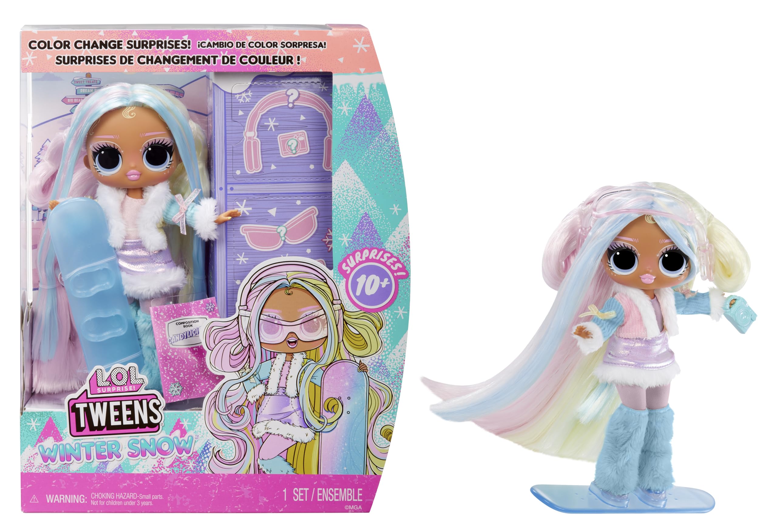 L.O.L. Surprise! Tweens Winter Snow Fashion Doll - Candilicious with Colour-Changing Snowboard and 10+ Frosty Parts and Accessories, Gift for Children from 4 Years