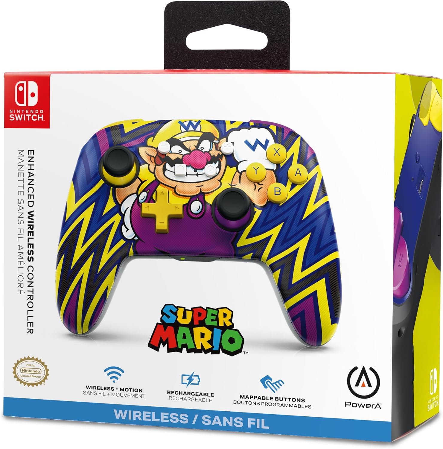 PowerA Enhanced Wireless Controller for Nintendo Switch, Switch Lite & OLED Model, Rechargeable Bluetooth Gamepad with up to 30 Hours of Play Time, Official: Mario, Wario