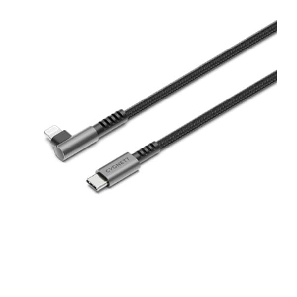Cygnett Unite Lightning to USB-C Cable, Right Angle, MFi Certified, Braided Nylon, 30W Fast Charging