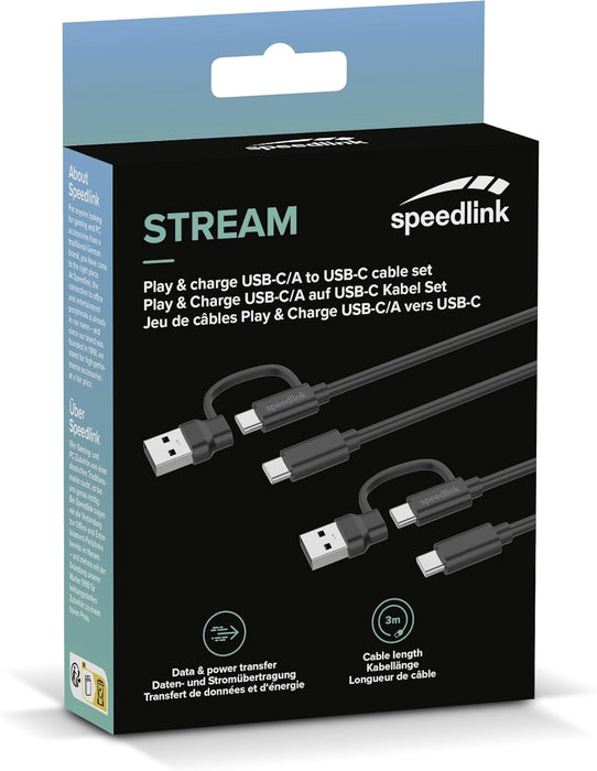 `Speedlink - Stream Play & Charge Usb-C/A To Usb-C Cable Set, Black`