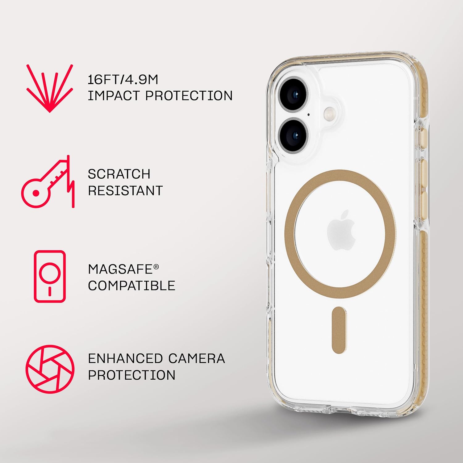 Tech21 EvoCrystal voor iPhone 16 compatibel met MagSafe - Impact Protection Case 15x Militaire Standaard Getest - in Goud