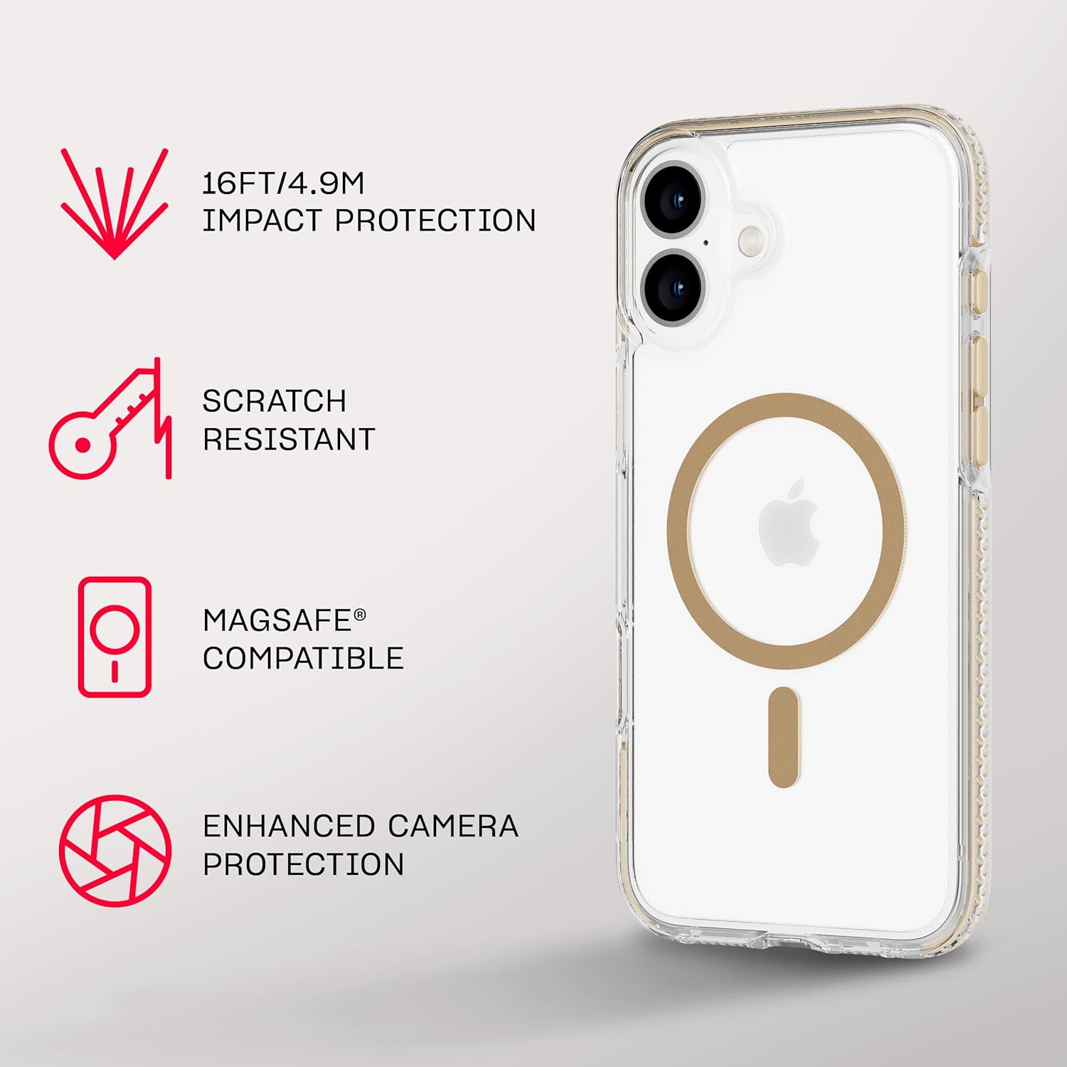 Tech21 EvoCrystal voor iPhone 16 Plus compatibel met MagSafe - Impact Protection Case 15x Militaire Standaard Getest - in Goud