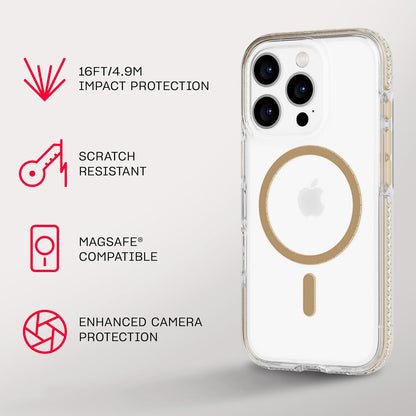 Tech21 EvoCrystal voor iPhone 16 Pro, compatibel met MagSafe, 15 stuks, militaire standaard getest, in goud