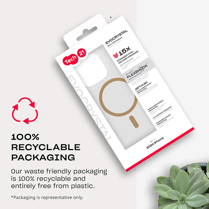 Tech21 EvoCrystal voor iPhone 16 Pro, compatibel met MagSafe, 15 stuks, militaire standaard getest, in goud