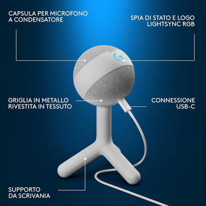 Logitech G Yeti Orb Microfono a Condensatore RGB per Gaming con LIGHTSYNC, Microfono USB per Streaming, Cardioide, Plug and Play USB per PC/Mac