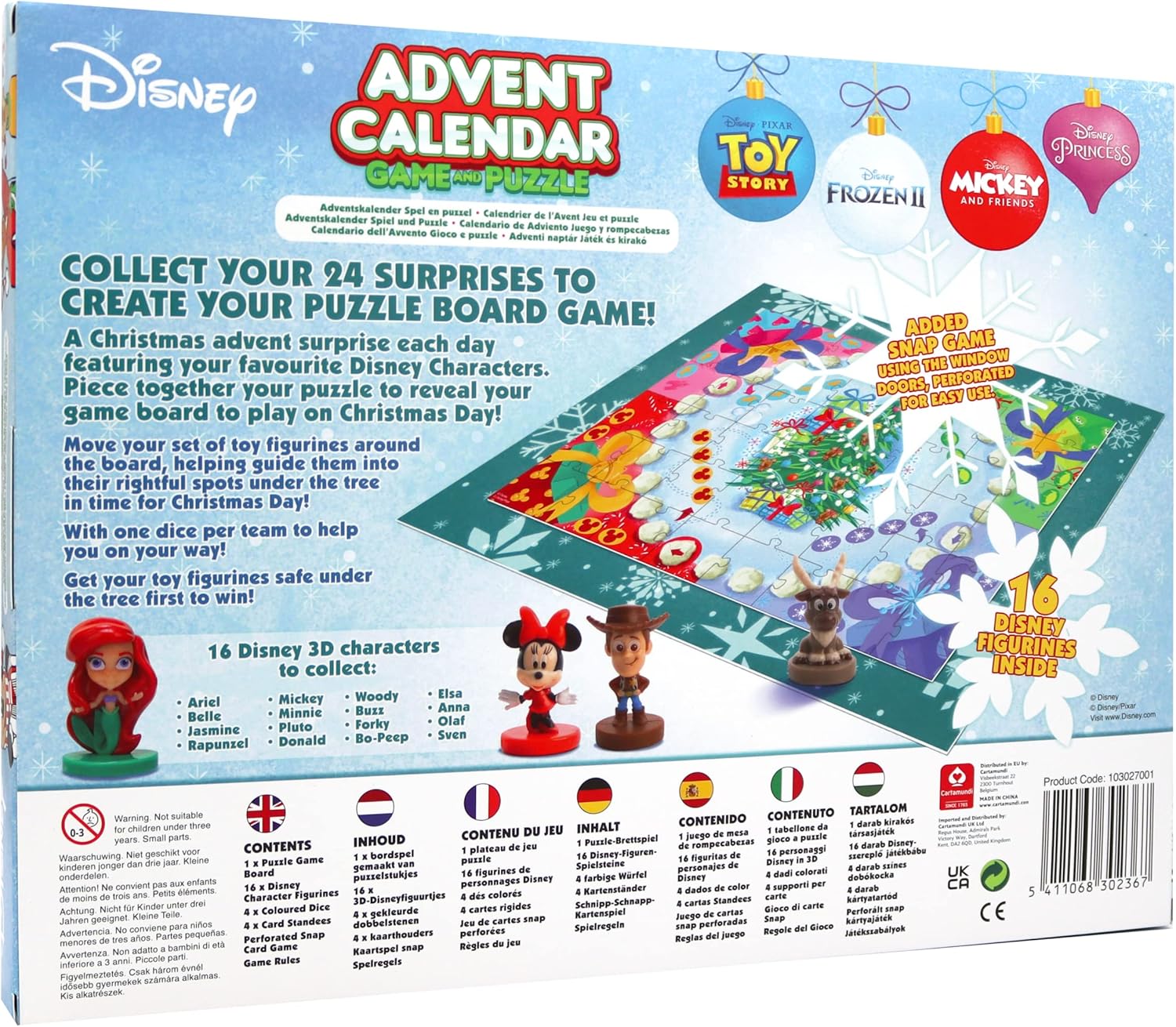 Disney Advent Calendar - Official Christmas Board Game, 16 x Disney 3D Characters Included, Great Gift For Kids, Ages 4+