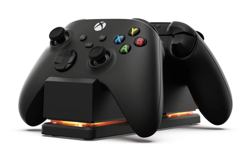 PowerA Dual Charging Station for Xbox X|S and Xbox One Wireless Controllers, 1 x Dual Controller Dock for Snap-Down Charging with LED colour Changing Indicator, 2 x Rechargeable Battery Packs - Black