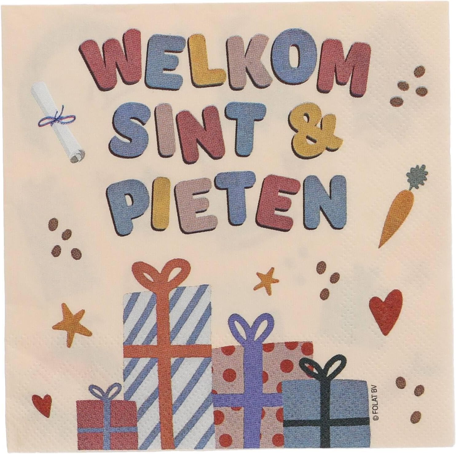 Folat Tovaglioli 'Welkom Pieten' -Sint en Pieten-12,5 x 12,5 cm-20 pezzi-San Nicola Decorazione bambini, Multicolore, 65710