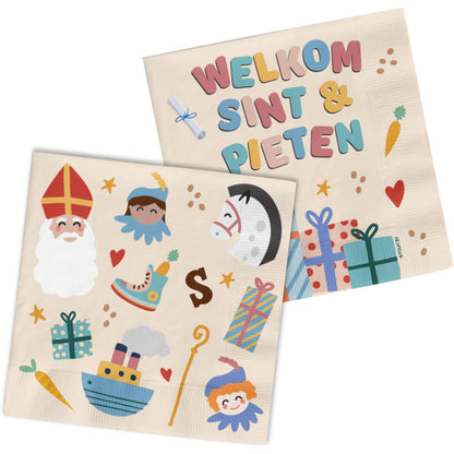 Folat Tovaglioli 'Welkom Pieten' -Sint en Pieten-12,5 x 12,5 cm-20 pezzi-San Nicola Decorazione bambini, Multicolore, 65710