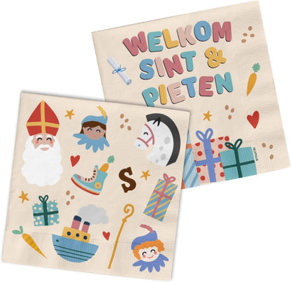 Folat Tovaglioli 'Welkom Pieten' -Sint en Pieten-12,5 x 12,5 cm-20 pezzi-San Nicola Decorazione bambini, Multicolore, 65710