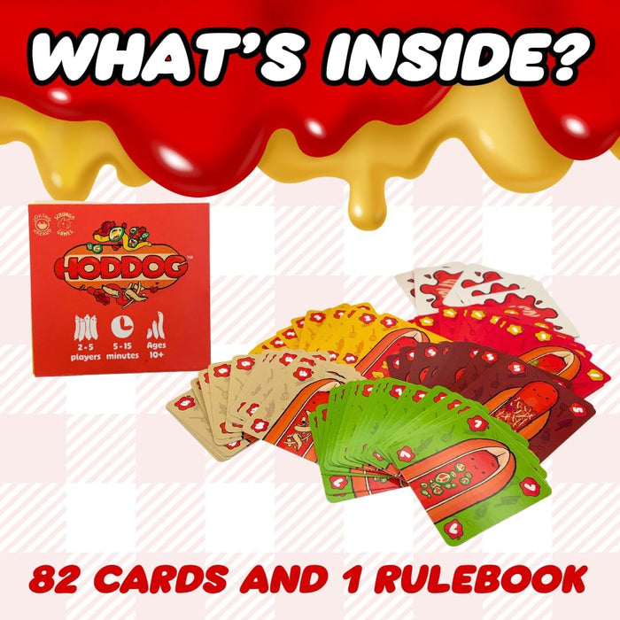Joking Hazard Hoddog Kartenspiel - 82 Karten für Kinder & Erwachsene, Rennen um den längsten Hoddog mit Spaß & Strategie, inklusive Ketchup Splat Karten & Regelbuch