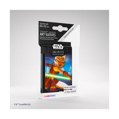 Gamegenic Wars Art Sleeves Ahsoka Tano | Pack de 60 Ilustradas con Diseño Oficial y 1 Funda Transparente | Optimizado para Star Was Unlimited y Otros LCGs y TCGs, Multicolor (Asmodee GGS15059ML