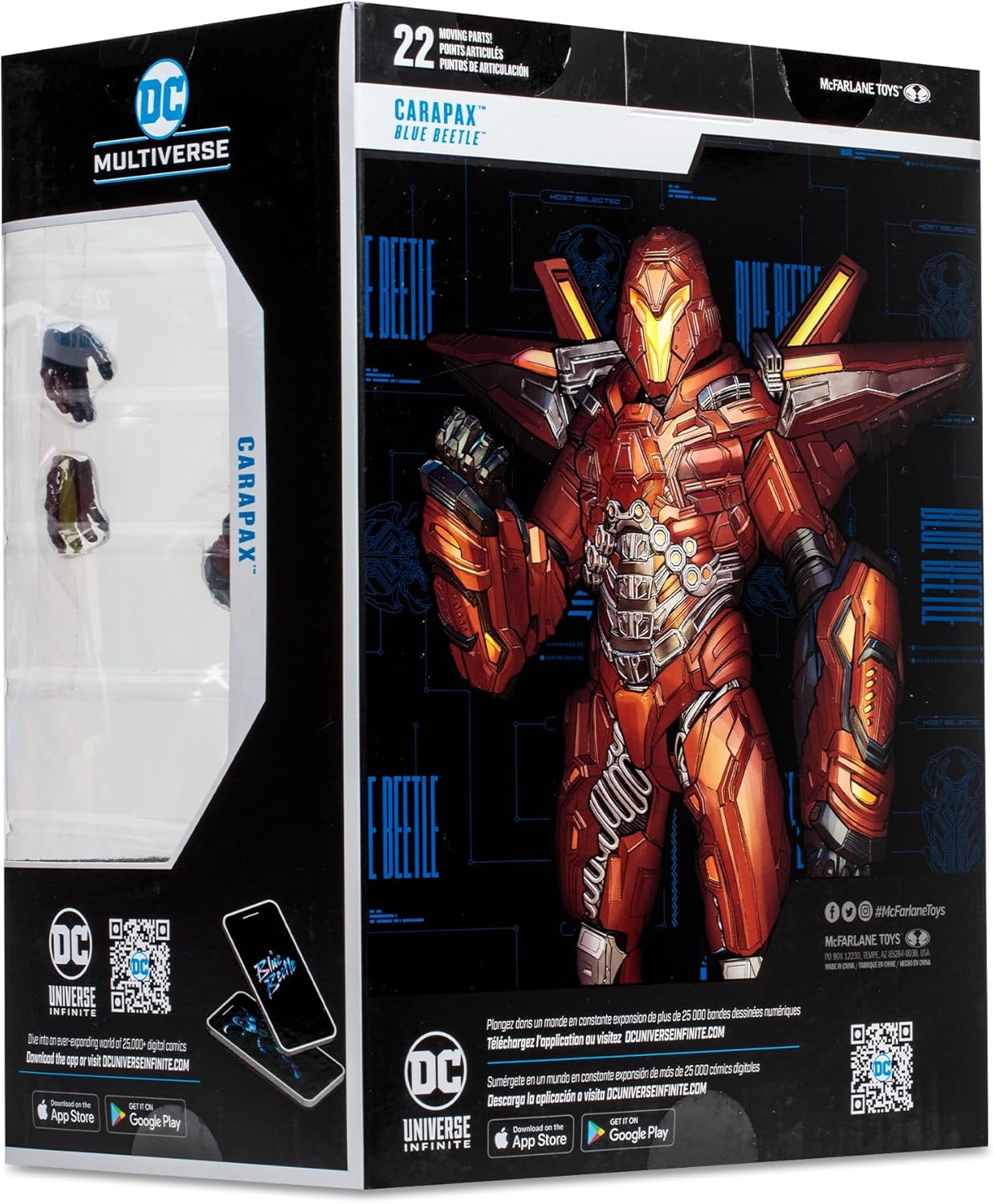 McFarlane Toys DC Blue Beetle Movie Megafig - Carapax Action Figure - Large-Scale Figure with Ultra Articulation - Bionically Enhanced Lieutenant from the Blue Beetle Movie - Collectible Art Card