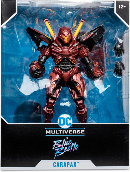 McFarlane Toys DC Blue Beetle Movie Megafig - Carapax Action Figure - Large-Scale Figure with Ultra Articulation - Bionically Enhanced Lieutenant from the Blue Beetle Movie - Collectible Art Card