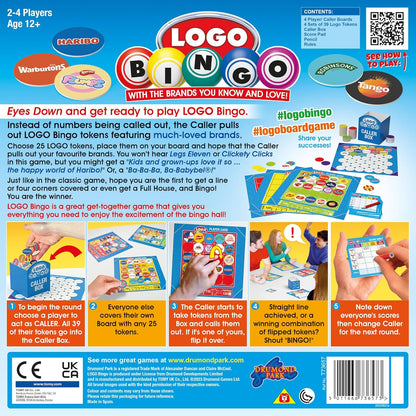 Drumond Park Logo Bingo Game - The Classic Logo Game of Brands You Know and Love in Bingo Format - 2-4 Player Family Games for Kids and Adults, Suitable for Ages 12 Years Old Plus