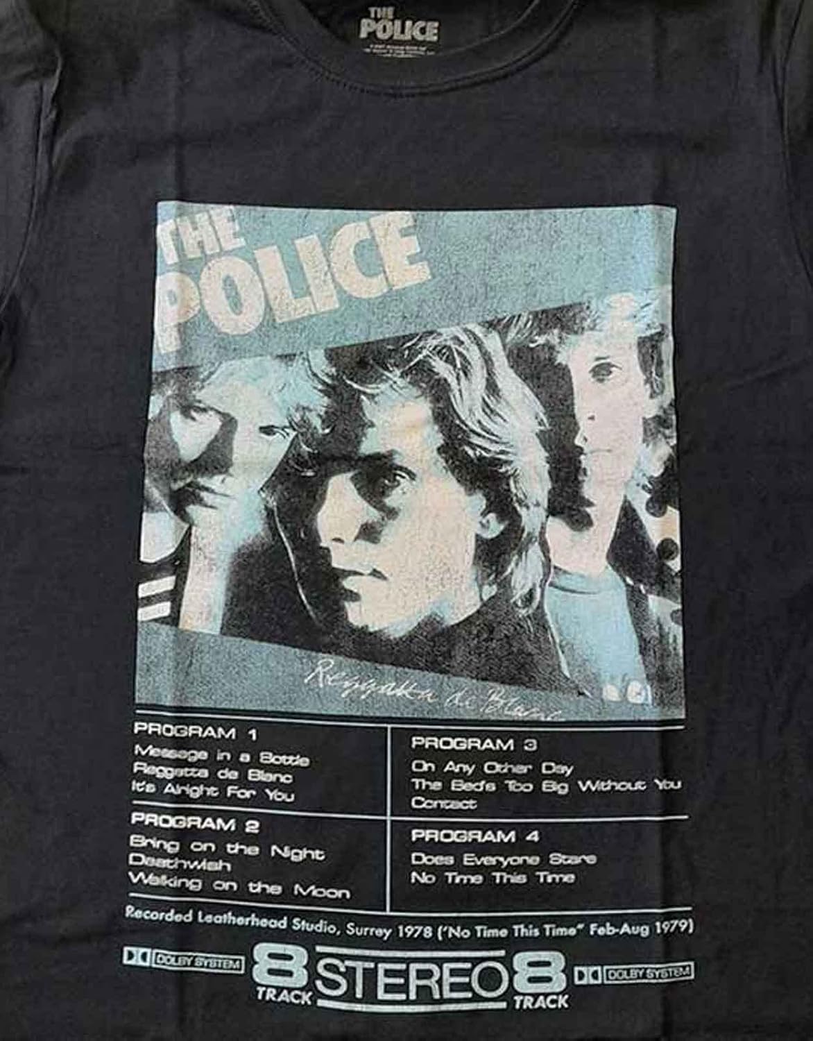 The Police T Shirt Reggatta de Blanc 8 Track Band Logo Official Mens Black XL