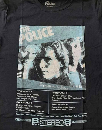 The Police T Shirt Reggatta de Blanc 8 Track Band Logo Official Mens Black XL