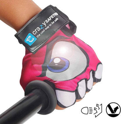 Crazy Safety zwarte fietshandschoenen voor kinderen | Reflecterende ogen en gewatteerde handpalm | Maat S | Ideaal voor fietsen, scooters en buitenactiviteiten