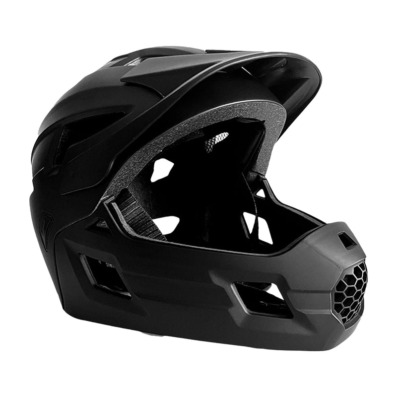 Crazy Safety Zwarte Full Face Helm | Voor mountainbike, BMX, skateboard | Kinderhelm 2-in-1 met afneembare kinbeschermer | Motocross fietshelm maat M 54-57 cm | Lichtgewicht en geventileerd