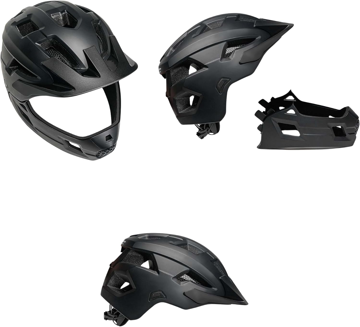 Crazy Safety Zwarte Full Face Helm | Voor mountainbike, BMX, skateboard | Kinderhelm 2-in-1 met afneembare kinbeschermer | Motocross fietshelm maat M 54-57 cm | Lichtgewicht en geventileerd