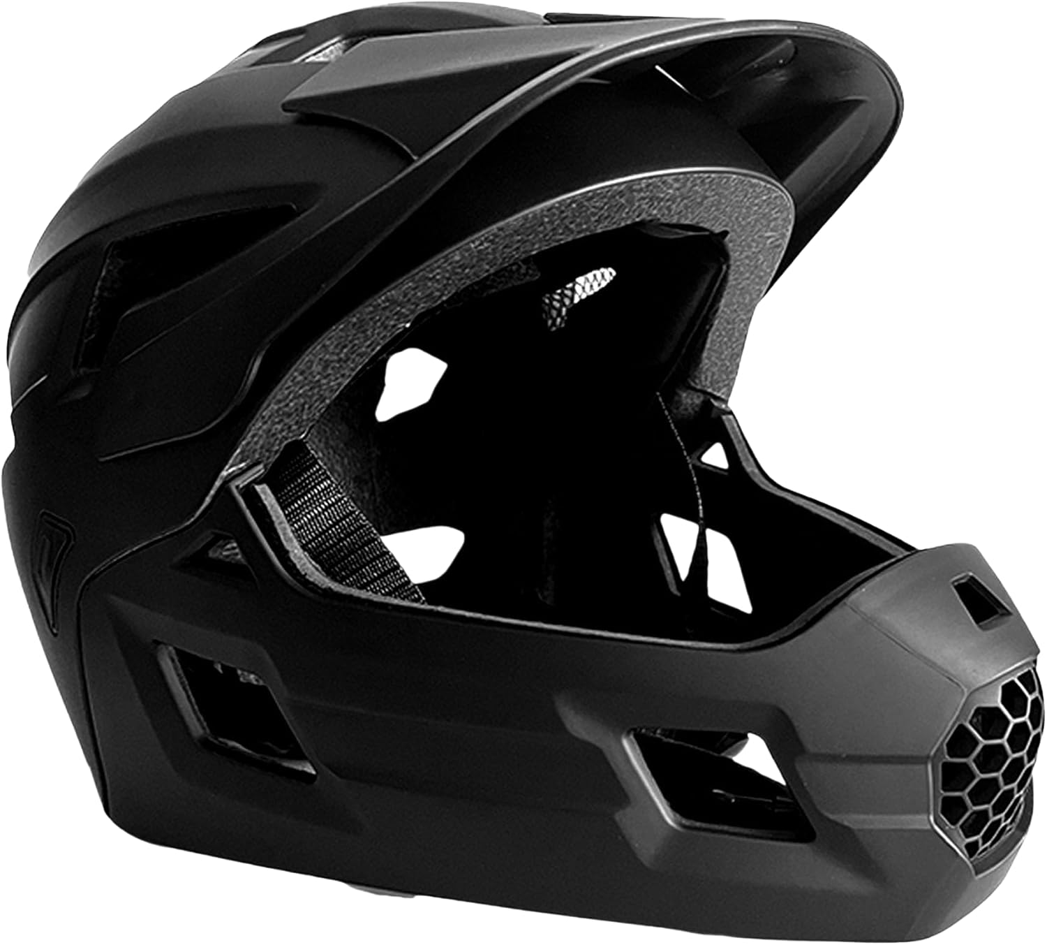 Crazy Safety Zwarte Full Face Helm | Voor mountainbike, BMX, skateboard | Kinderhelm 2-in-1 met afneembare kinbeschermer | Motocross fietshelm maat M 54-57 cm | Lichtgewicht en geventileerd