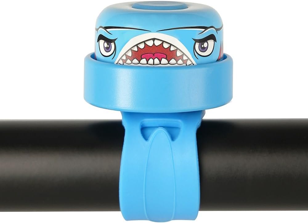 Crazy Safety Animal Pink Shark Kids Bike Bell | Weatherproof bicycle bell loud for cycling and balance bike Easy handling | Right or left handed | Bicycle bell for children