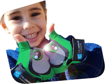 Crazy Safety zwarte fietshandschoenen voor kinderen | Reflecterende ogen en gewatteerde handpalm | Maat S | Ideaal voor fietsen, scooters en buitenactiviteiten