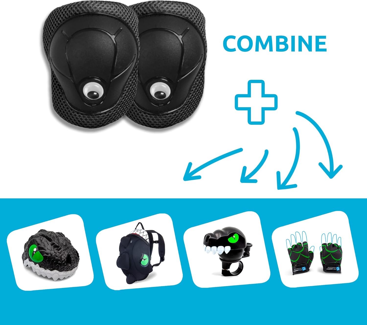 Crazy Safety Black Protectors for Children | Protector set for skateboards, scooters, skating, inline skates | Knee pads | Wrist guards | Elbow pads | Protective equipment | Protector Set Children