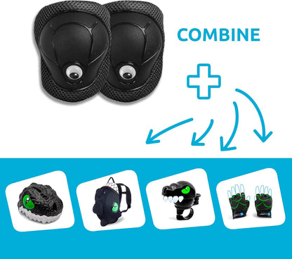 Crazy Safety Black Protectors for Children | Protector set for skateboards, scooters, skating, inline skates | Knee pads | Wrist guards | Elbow pads | Protective equipment | Protector Set Children