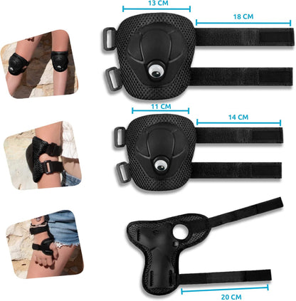 Crazy Safety Black Protectors for Children | Protector set for skateboards, scooters, skating, inline skates | Knee pads | Wrist guards | Elbow pads | Protective equipment | Protector Set Children