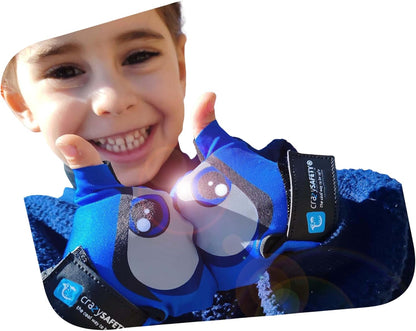 Crazy Safety - Kids Bike Gloves With Reflective Eyes, Padded Palms - Blue - Size S