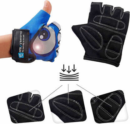 Crazy Safety - Kids Bike Gloves With Reflective Eyes, Padded Palms - Blue - Size S